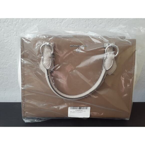 Michael Kors Marilyn Medium Satchel Ecru/Walnut Handbag - Picture 2 of 5